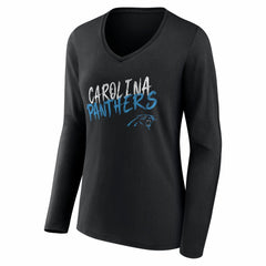 Carolina Panthers Women's Hustle Personalized Name & Number Long Sleeve V-Neck T-Shirt - Black - NFL