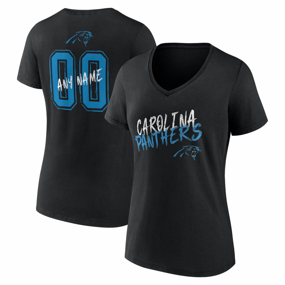 Carolina Panthers Women's Hustle Personalized Name & Number V-Neck T-Shirt - Black - NFL
