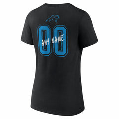 Carolina Panthers Women's Hustle Personalized Name & Number V-Neck T-Shirt - Black - NFL