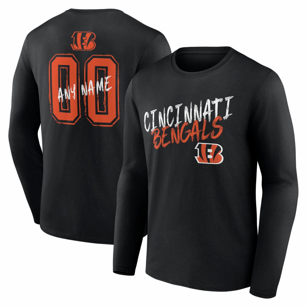 Cincinnati Bengals Hustle Personalized Name & Number Long Sleeve T-Shirt - Black - NFL
