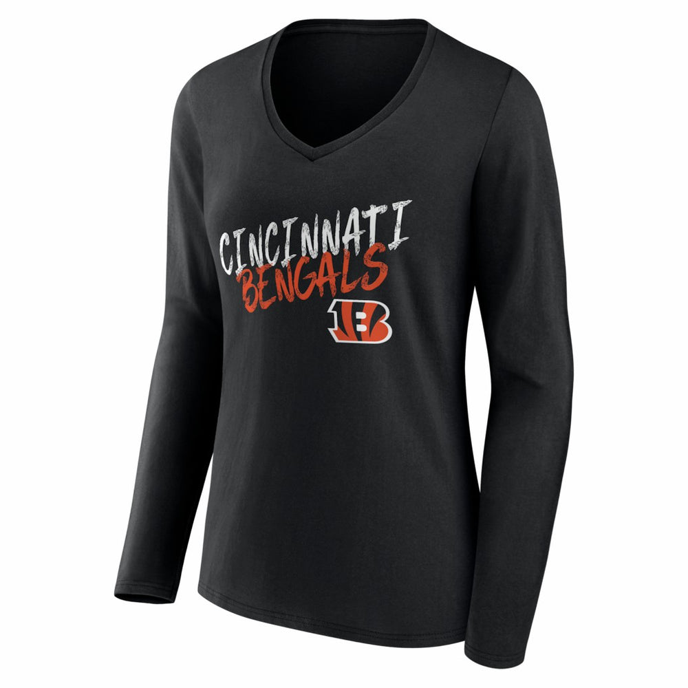 Cincinnati Bengals Women's Hustle Personalized Name & Number Long Sleeve V-Neck T-Shirt - Black - NFL