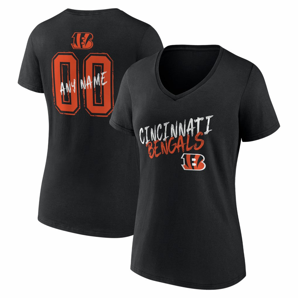 Cincinnati Bengals Women's Hustle Personalized Name & Number V-Neck T-Shirt - Black - NFL