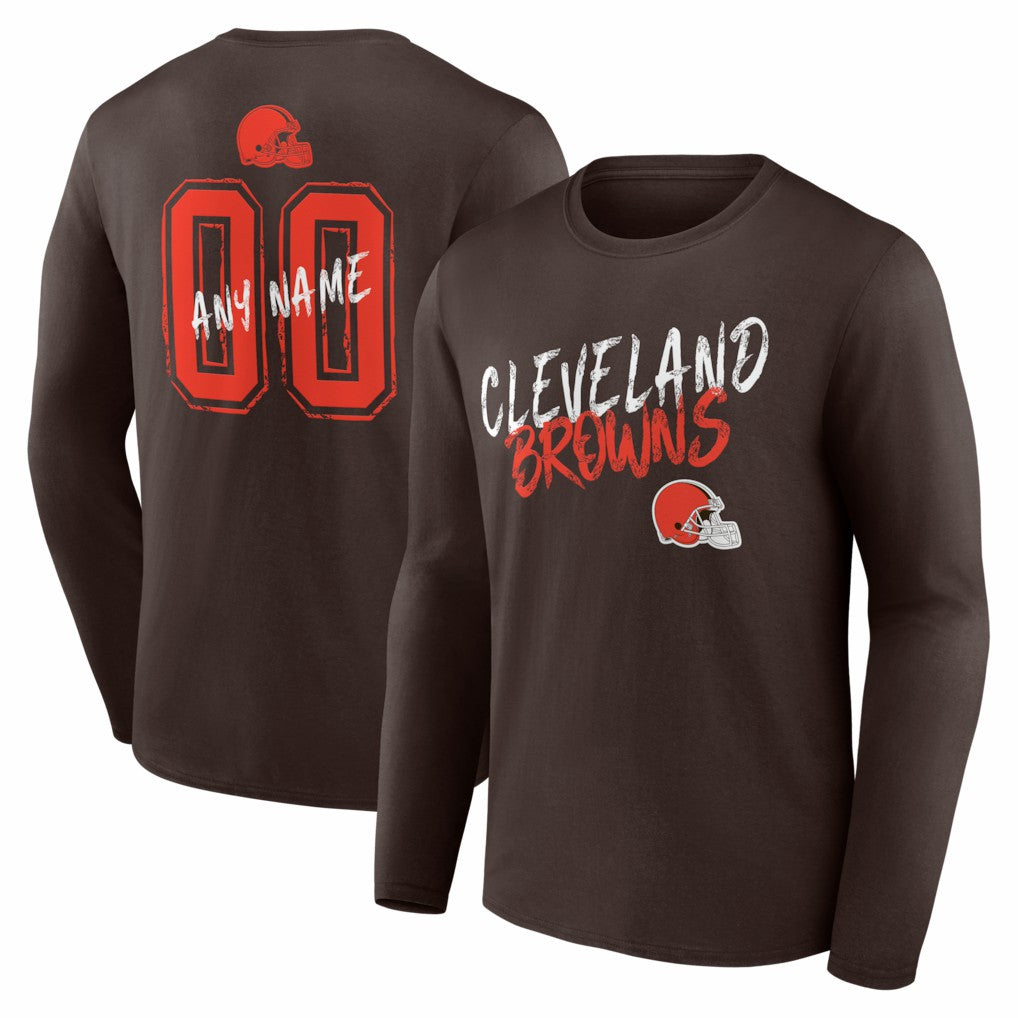 Cleveland Browns Hustle Personalized Name & Number Long Sleeve T-Shirt - Brown - NFL