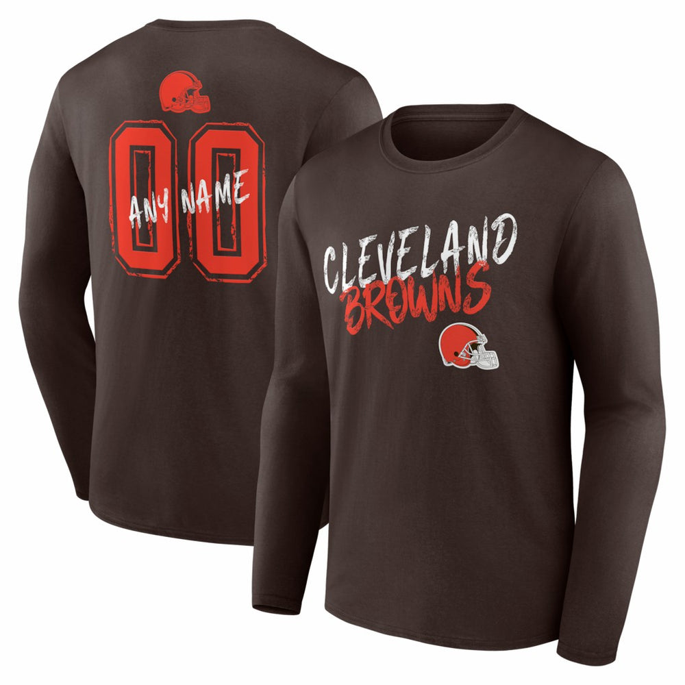 Cleveland Browns Hustle Personalized Name & Number Long Sleeve T-Shirt - Brown - NFL