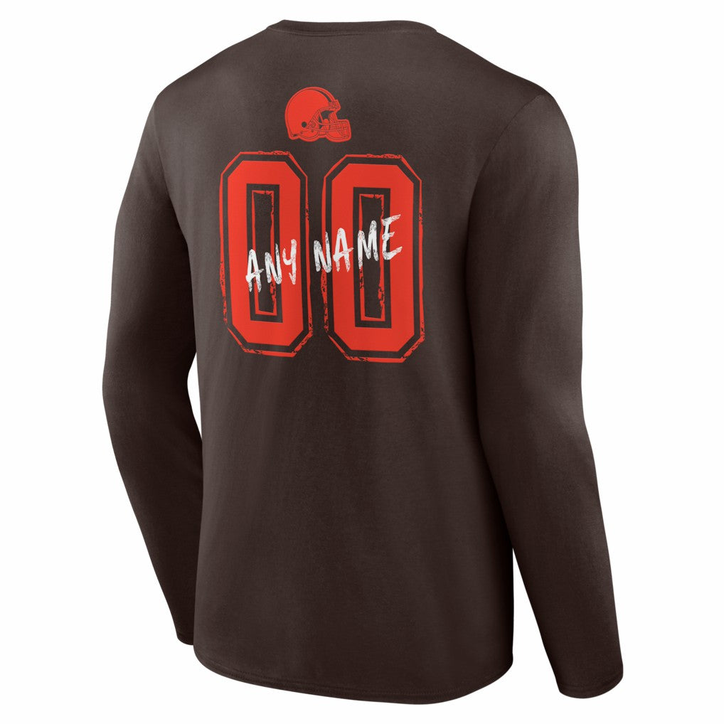 Cleveland Browns Hustle Personalized Name & Number Long Sleeve T-Shirt - Brown - NFL