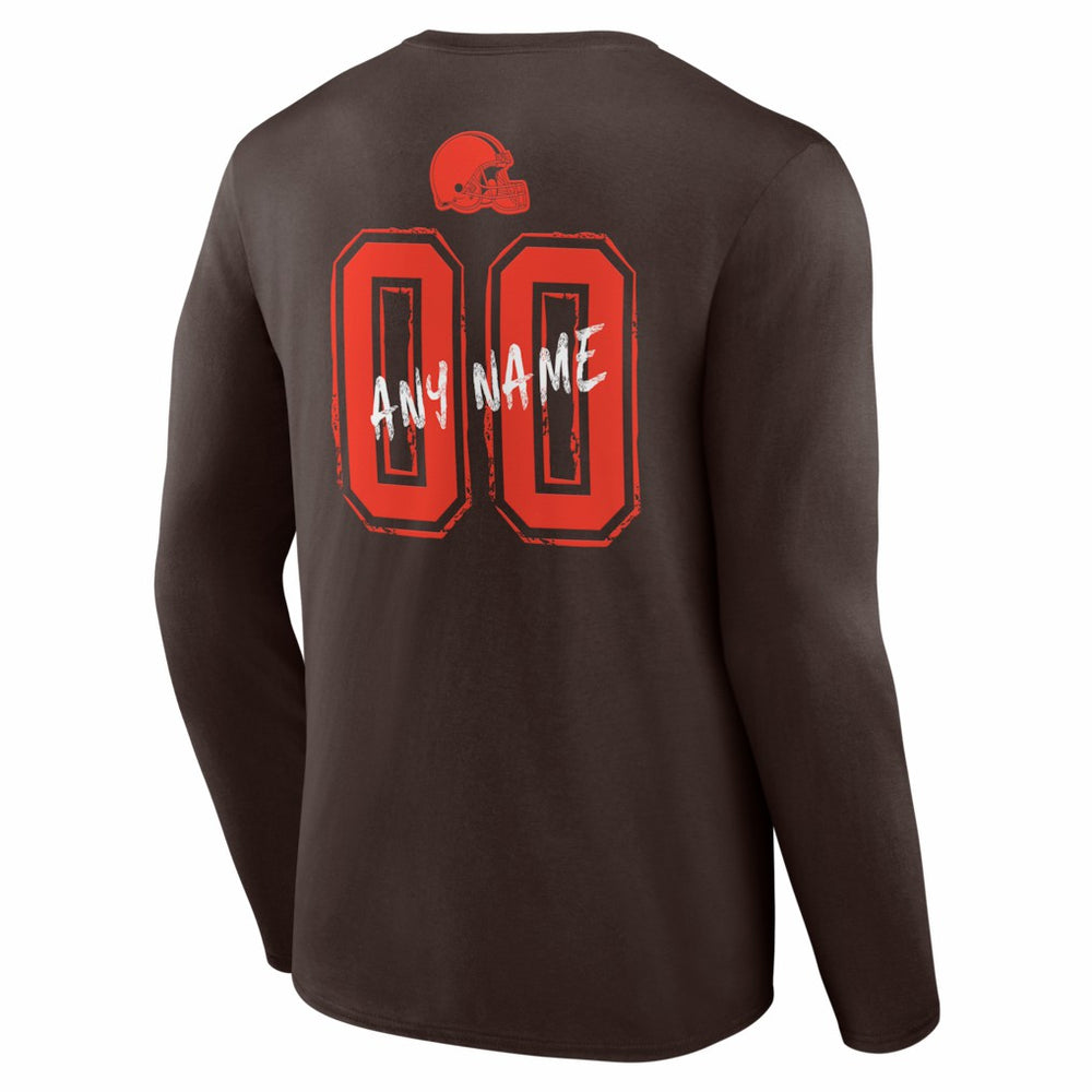 Cleveland Browns Hustle Personalized Name & Number Long Sleeve T-Shirt - Brown - NFL
