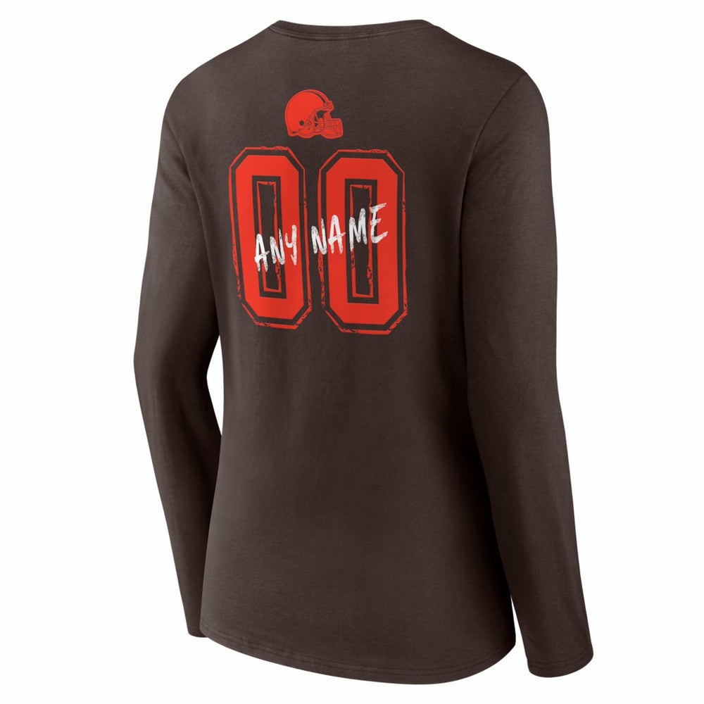 Cleveland Browns Women's Hustle Personalized Name & Number Long Sleeve V-Neck T-Shirt - Brown - NFL
