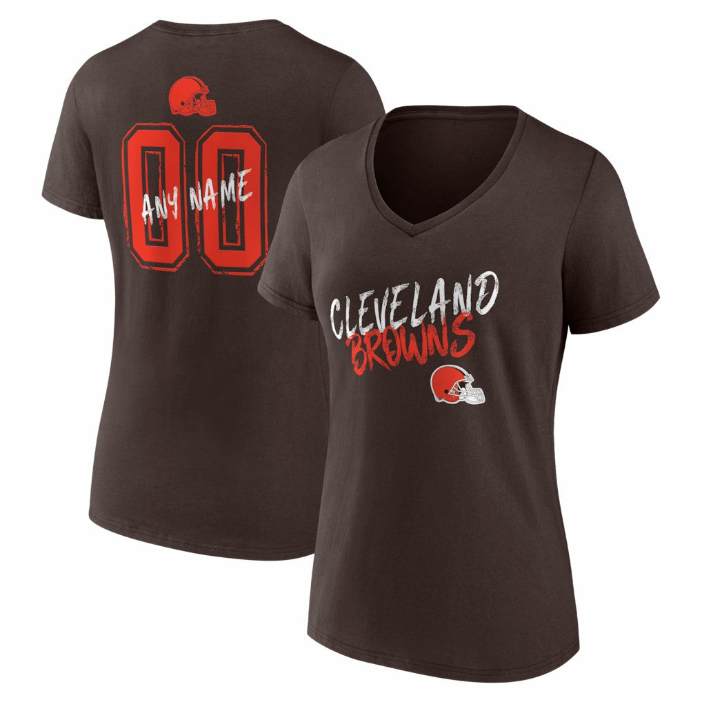 Cleveland Browns Women's Hustle Personalized Name & Number V-Neck T-Shirt - Brown - NFL