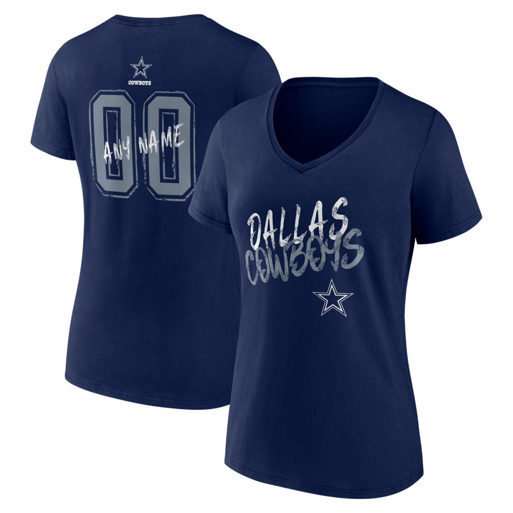Dallas Cowboys Women's Hustle Personalized Name & Number V-Neck T-Shirt - Navy - NFL