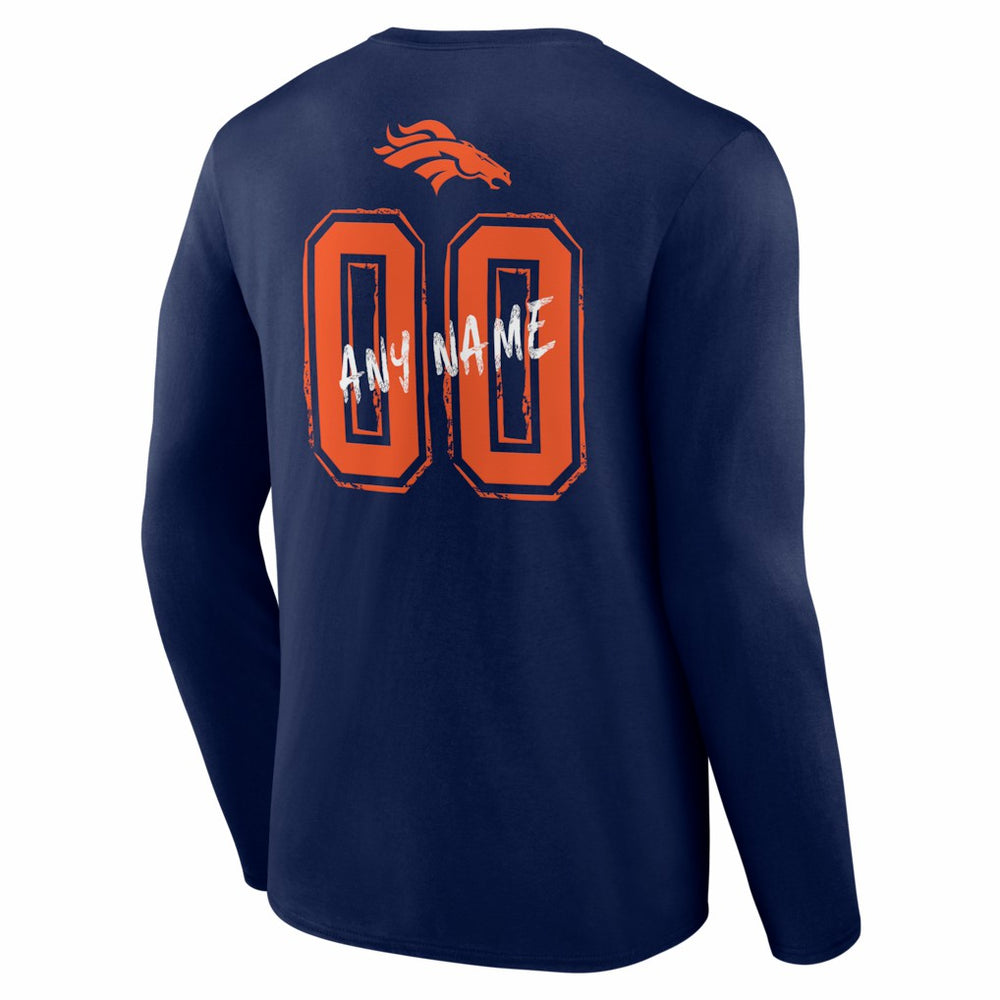 Denver Broncos Hustle Personalized Name & Number Long Sleeve T-Shirt - Navy - NFL