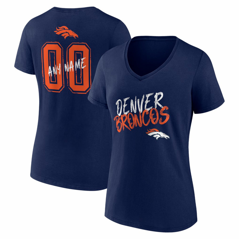 Denver Broncos Women's Hustle Personalized Name & Number V-Neck T-Shirt - Navy - NFL