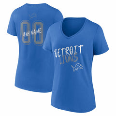 Detroit Lions Women's Hustle Personalized Name & Number V-Neck T-Shirt - Blue - NFL