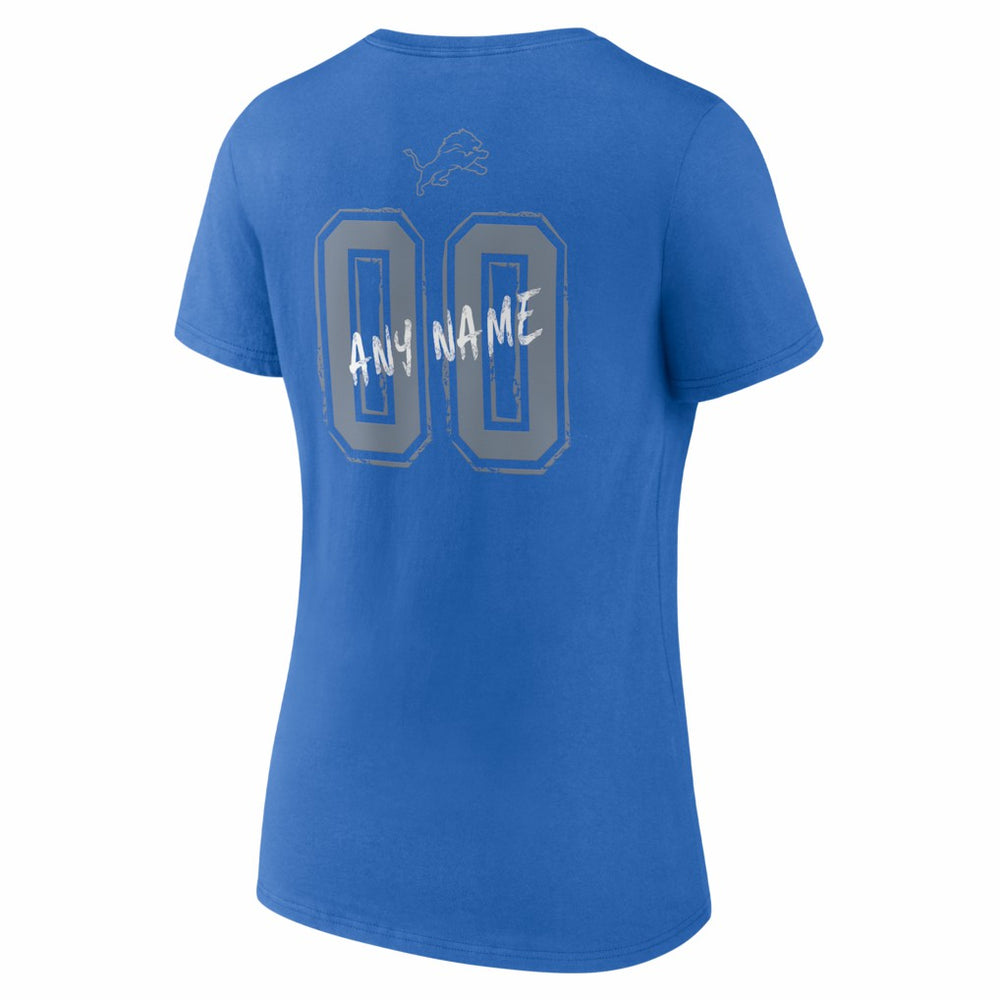 Detroit Lions Women's Hustle Personalized Name & Number V-Neck T-Shirt - Blue - NFL