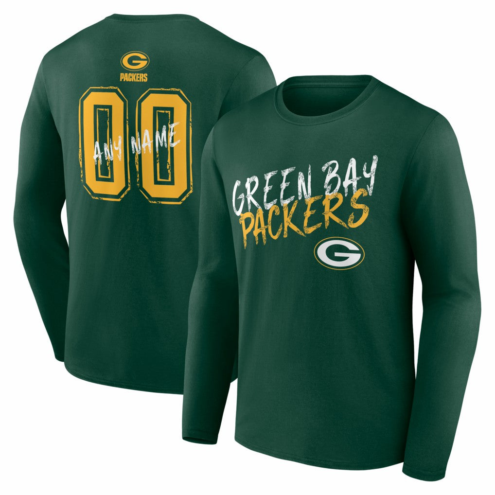 Green Bay Packers Hustle Personalized Name & Number Long Sleeve T-Shirt - Green - NFL