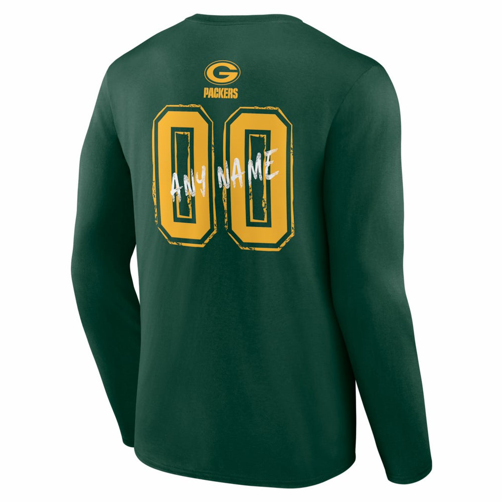 Green Bay Packers Hustle Personalized Name & Number Long Sleeve T-Shirt - Green - NFL
