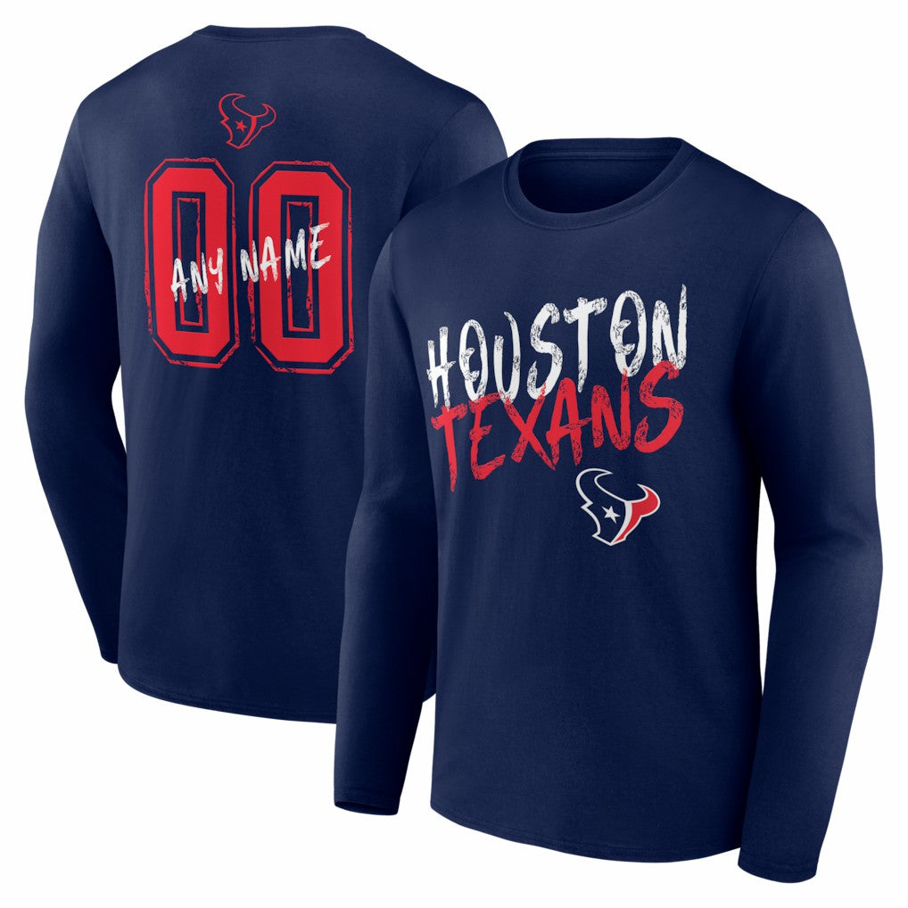Houston Texans Hustle Personalized Name & Number Long Sleeve T-Shirt - Navy - NFL