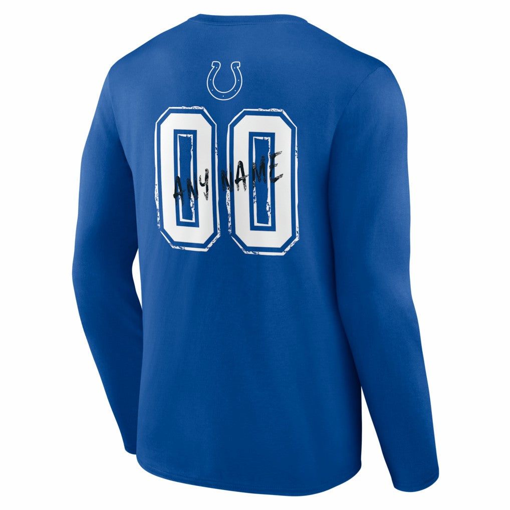Indianapolis Colts Hustle Personalized Name & Number Long Sleeve T-Shirt - Royal - NFL