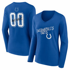 Indianapolis Colts Women's Hustle Personalized Name & Number Long Sleeve V-Neck T-Shirt - Royal - NFL