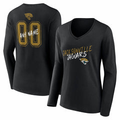 Jacksonville Jaguars Women's Hustle Personalized Name & Number Long Sleeve V-Neck T-Shirt - Black - NFL