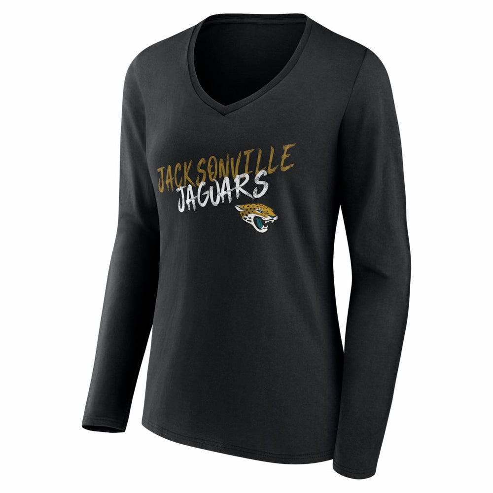 Jacksonville Jaguars Women's Hustle Personalized Name & Number Long Sleeve V-Neck T-Shirt - Black - NFL