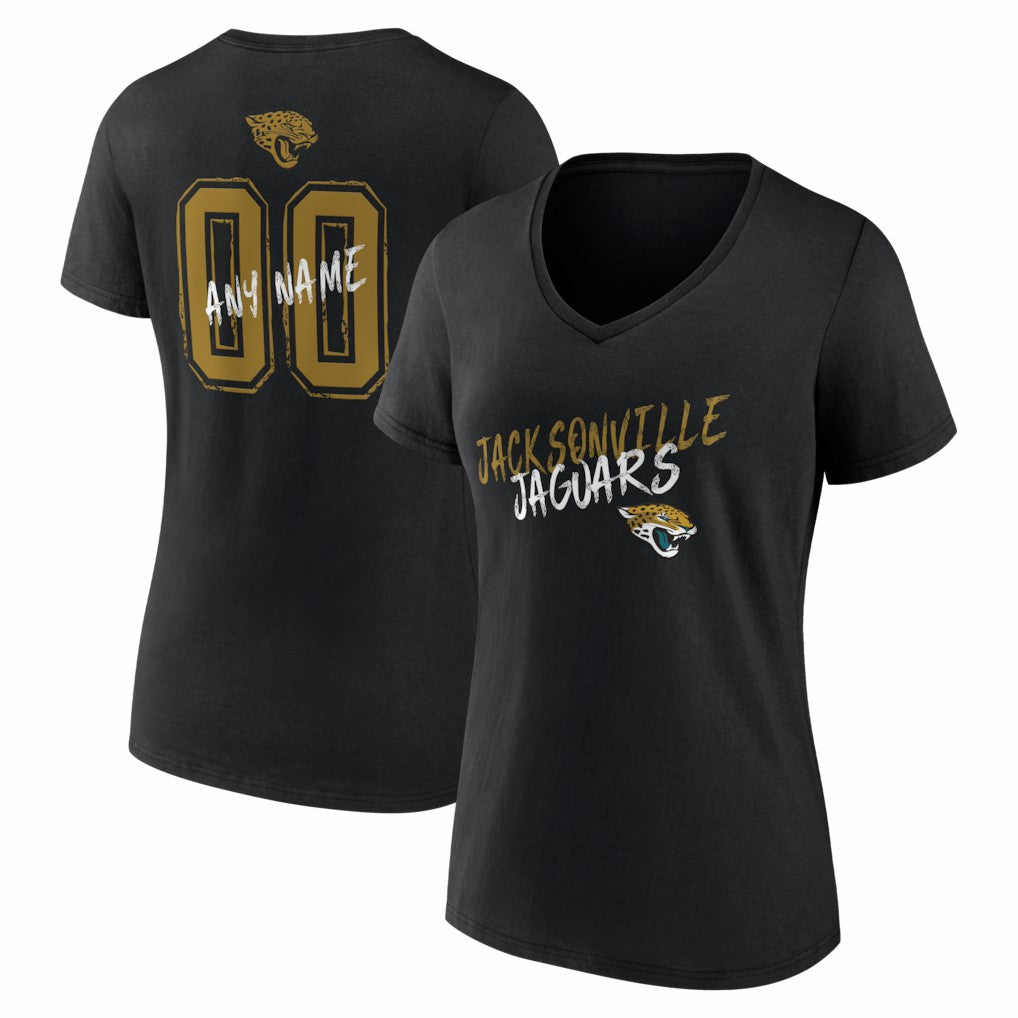 Jacksonville Jaguars Women's Hustle Personalized Name & Number V-Neck T-Shirt - Black - NFL