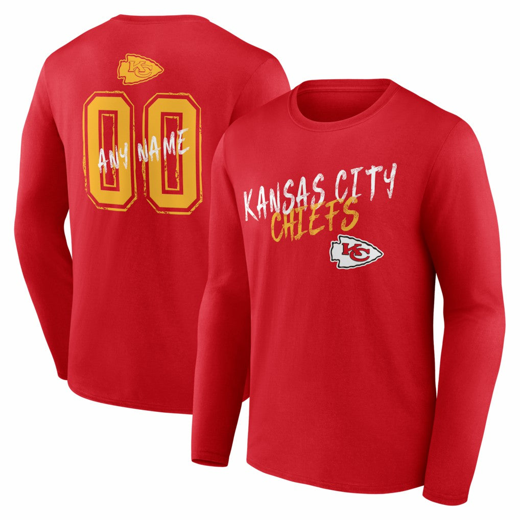 Kansas City Chiefs Hustle Personalized Name & Number Long Sleeve T-Shirt - Red - NFL