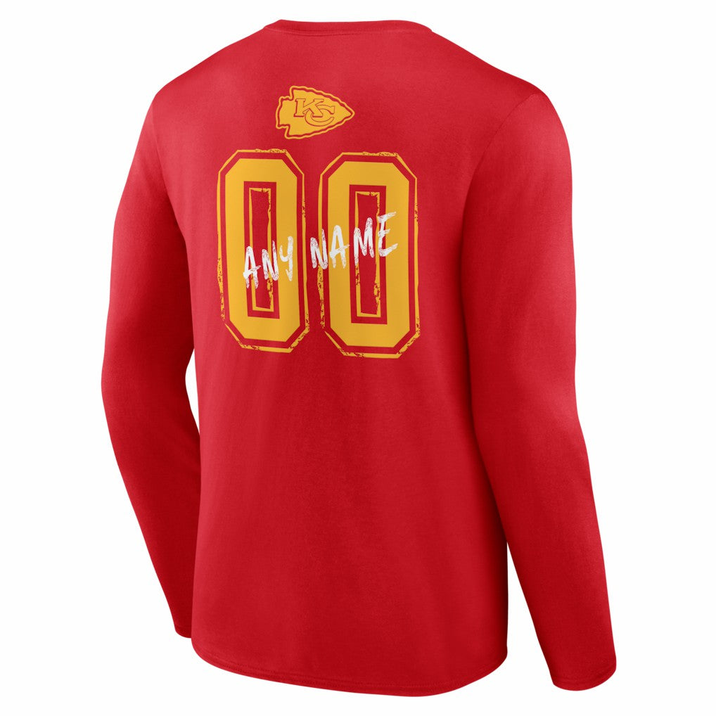 Kansas City Chiefs Hustle Personalized Name & Number Long Sleeve T-Shirt - Red - NFL