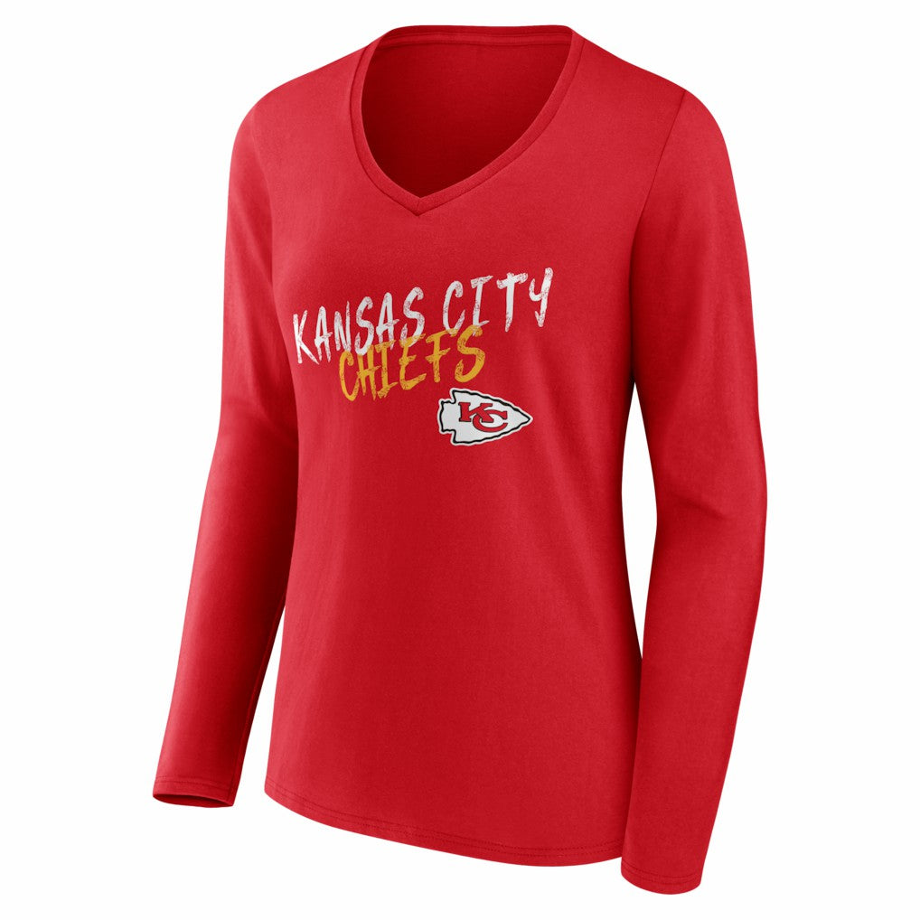 Kansas City Chiefs Women's Hustle Personalized Name & Number Long Sleeve V-Neck T-Shirt - Red - NFL
