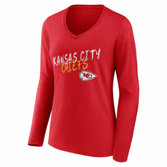 Kansas City Chiefs Women's Hustle Personalized Name & Number Long Sleeve V-Neck T-Shirt - Red - NFL