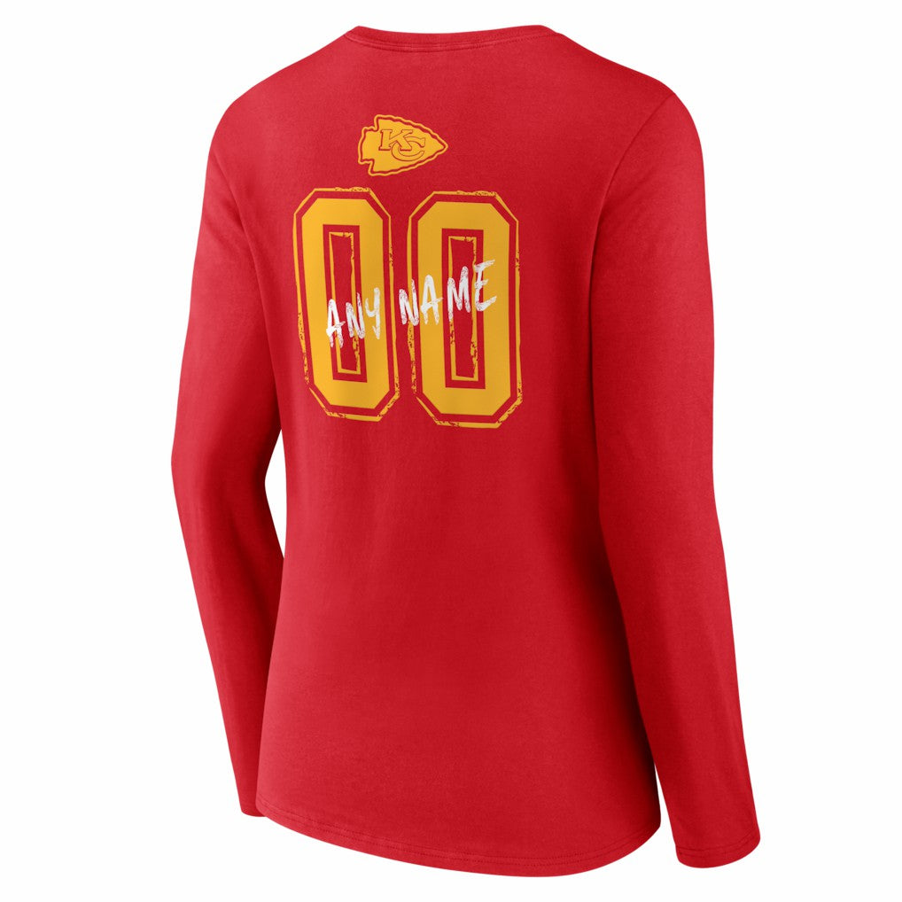 Kansas City Chiefs Women's Hustle Personalized Name & Number Long Sleeve V-Neck T-Shirt - Red - NFL