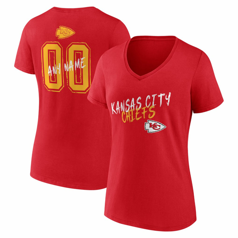 Kansas City Chiefs Women's Hustle Personalized Name & Number V-Neck T-Shirt - Red - NFL