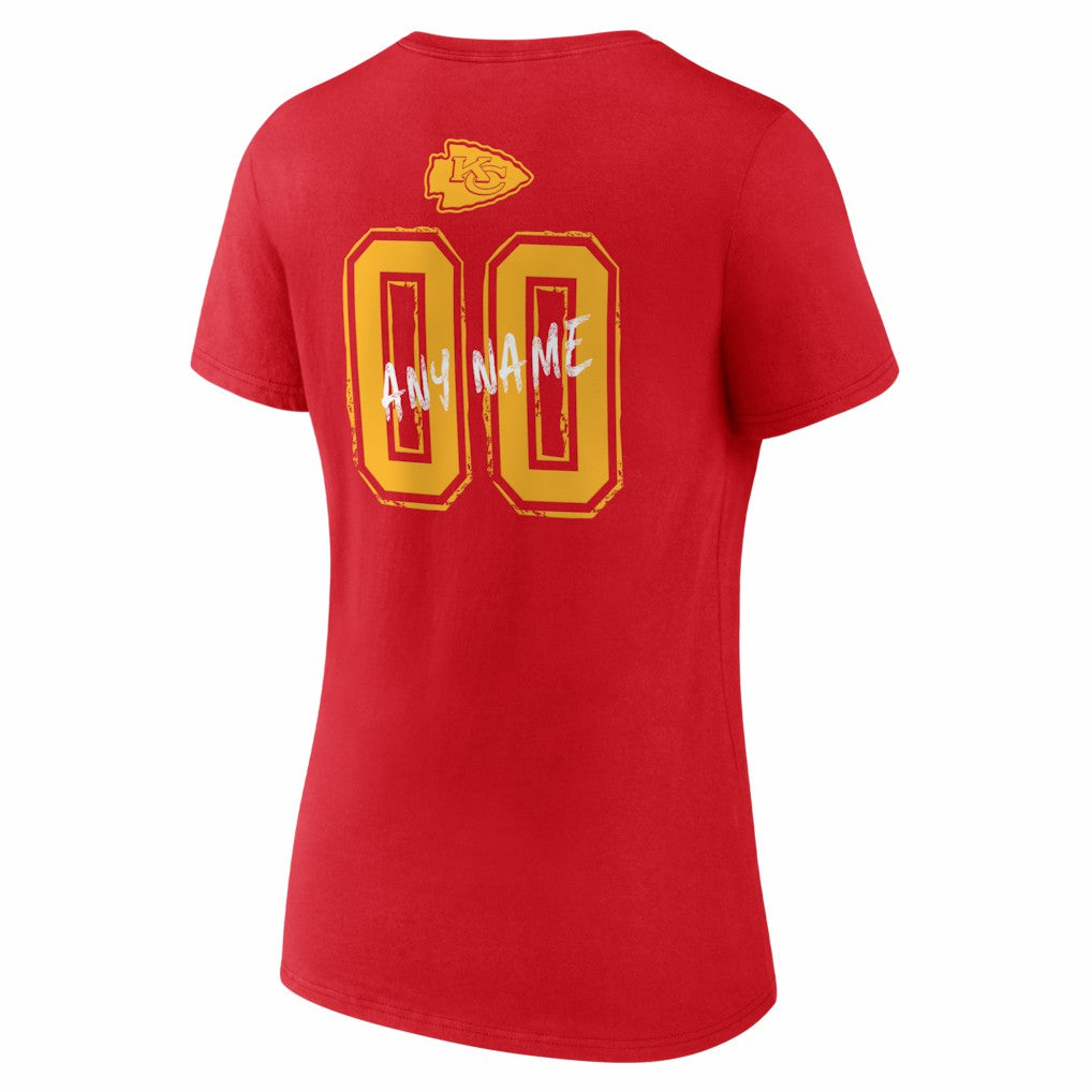 Kansas City Chiefs Women's Hustle Personalized Name & Number V-Neck T-Shirt - Red - NFL