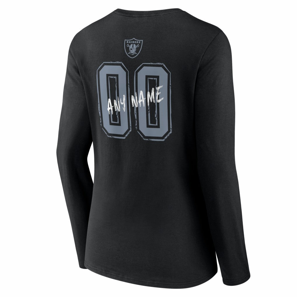 Las Vegas Raiders Women's Hustle Personalized Name & Number Long Sleeve V-Neck T-Shirt - Black - NFL