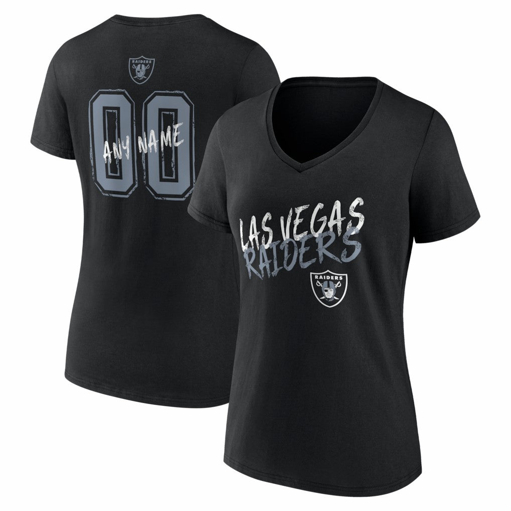 Las Vegas Raiders Women's Hustle Personalized Name & Number V-Neck T-Shirt - Black - NFL