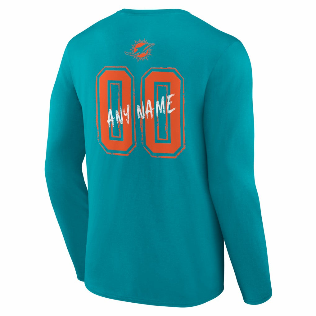 Miami Dolphins Hustle Personalized Name & Number Long Sleeve T-Shirt - Aqua - NFL