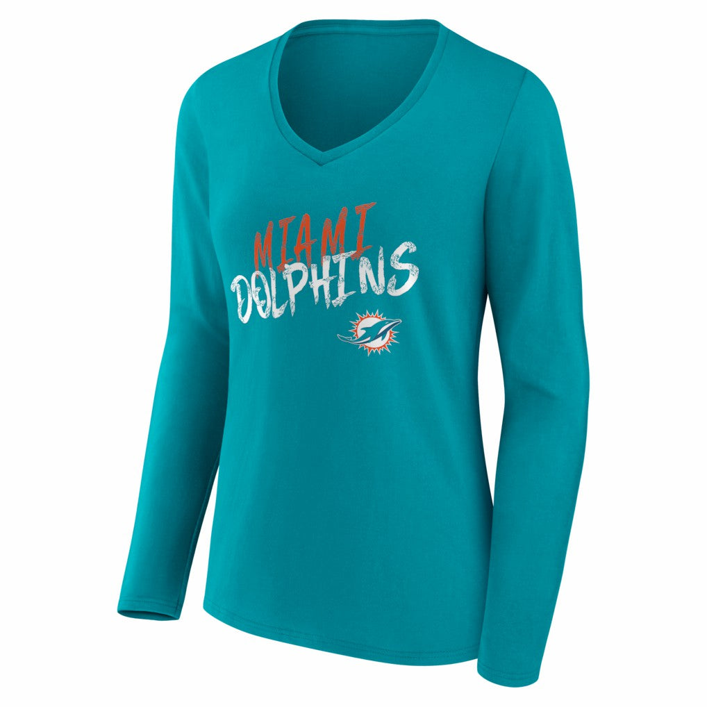 Miami Dolphins Women's Hustle Personalized Name & Number Long Sleeve V-Neck T-Shirt - Aqua - NFL