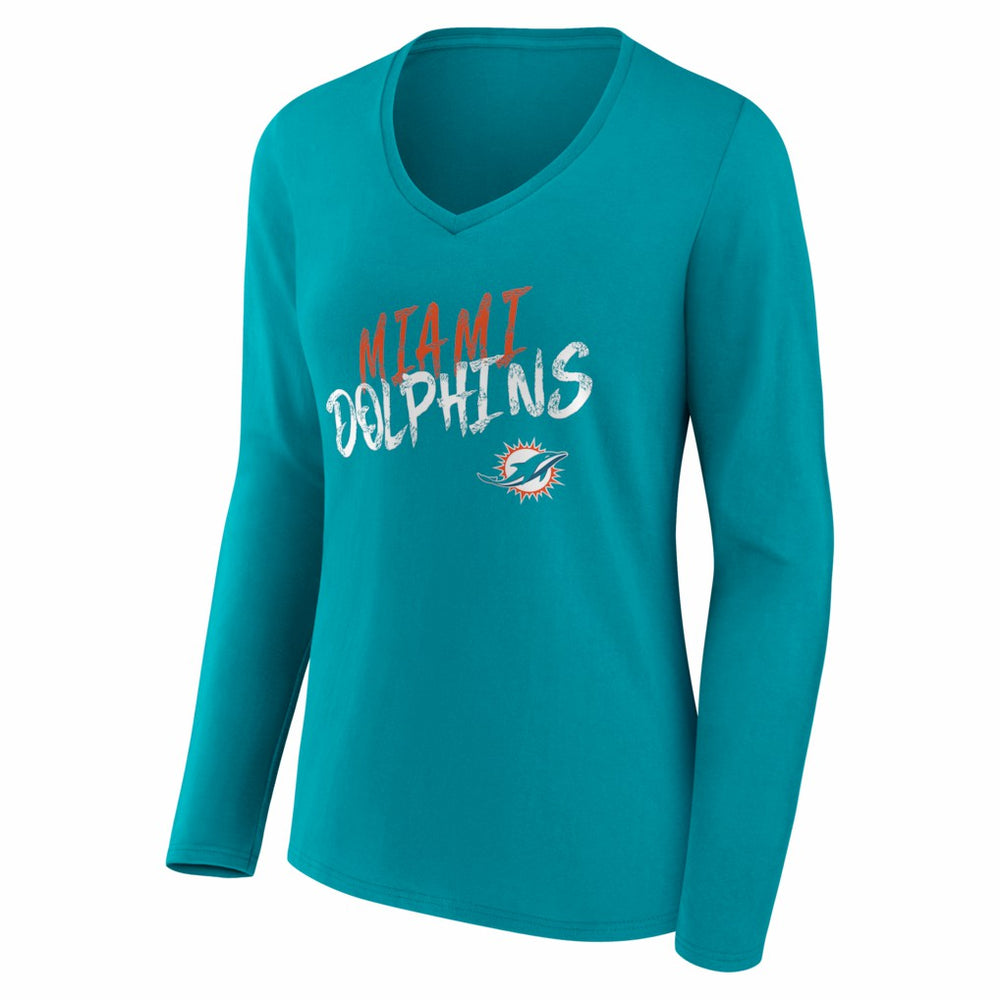 Miami Dolphins Women's Hustle Personalized Name & Number Long Sleeve V-Neck T-Shirt - Aqua - NFL
