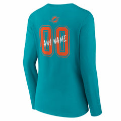 Miami Dolphins Women's Hustle Personalized Name & Number Long Sleeve V-Neck T-Shirt - Aqua - NFL