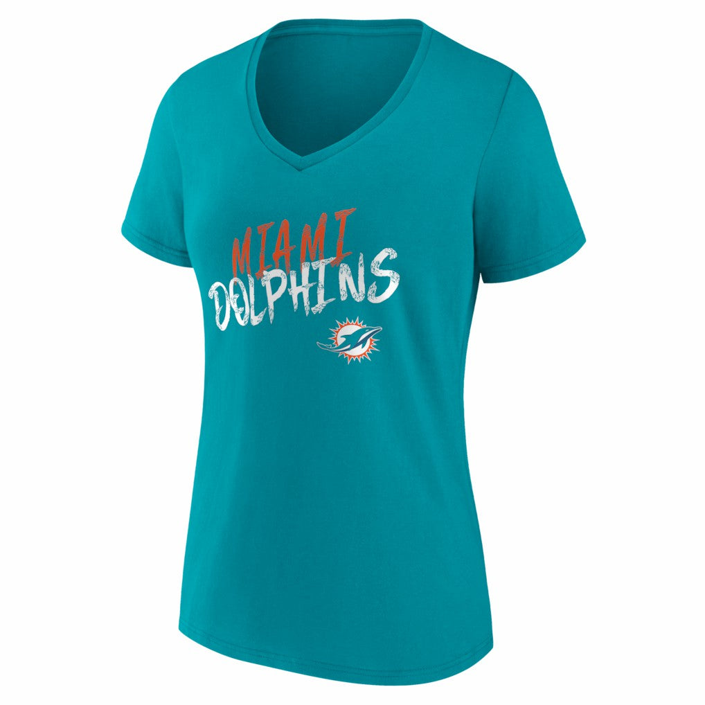 Miami Dolphins Women's Hustle Personalized Name & Number V-Neck T-Shirt - Aqua - NFL