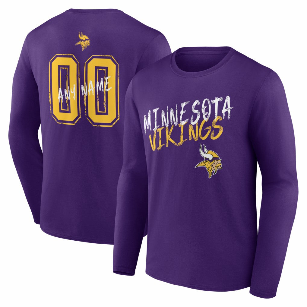 Minnesota Vikings Hustle Personalized Name & Number Long Sleeve T-Shirt - Purple - NFL