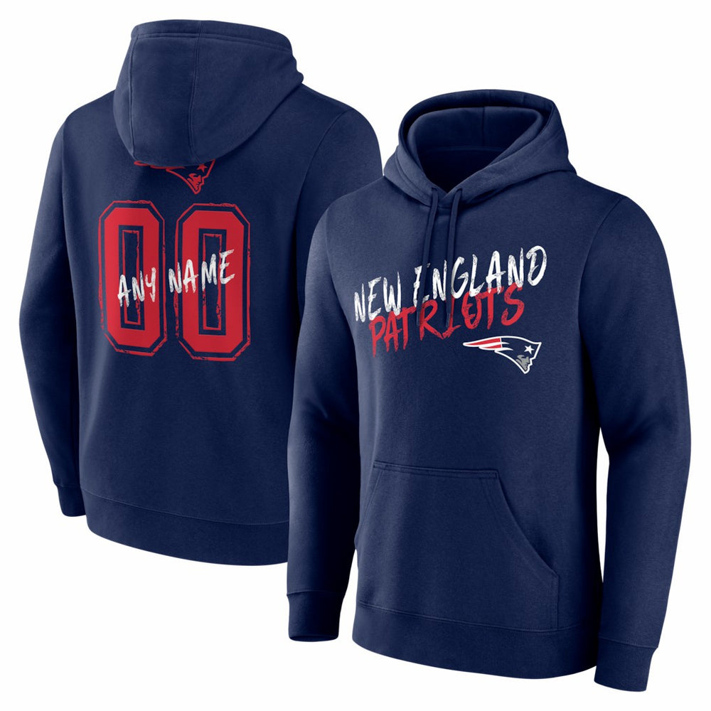 New England Patriots Hustle Personalized Name & Number Hoodie - Navy - NFL