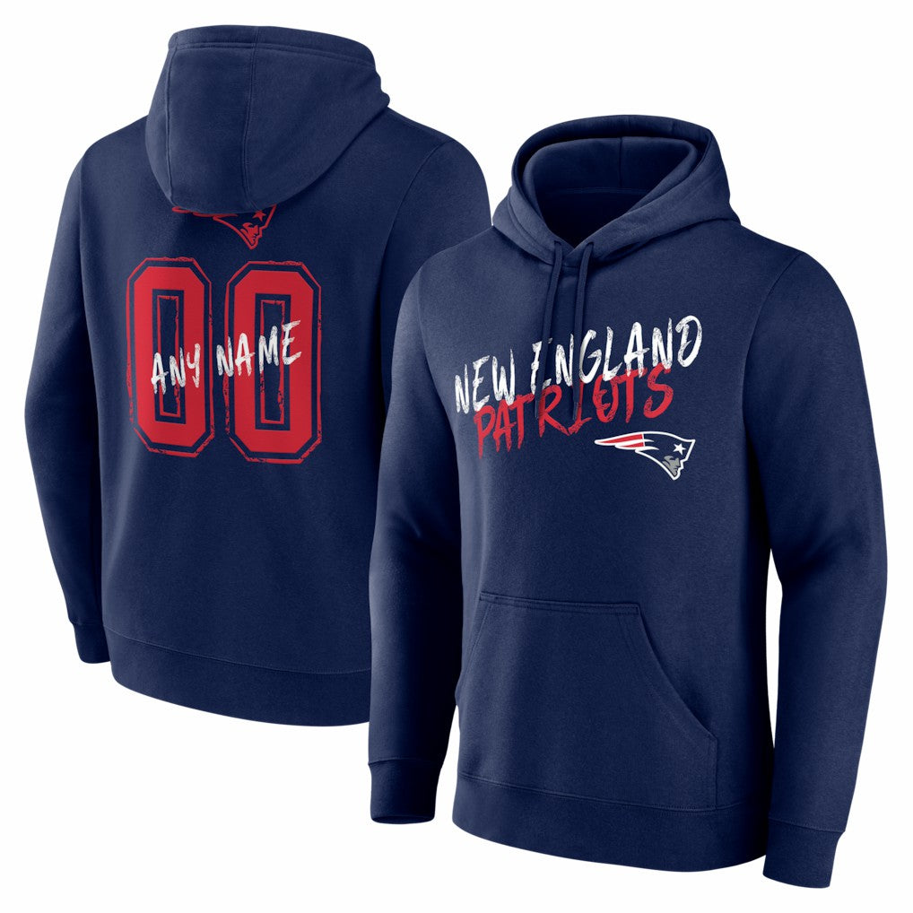 New England Patriots Hustle Personalized Name & Number Hoodie - Navy - NFL