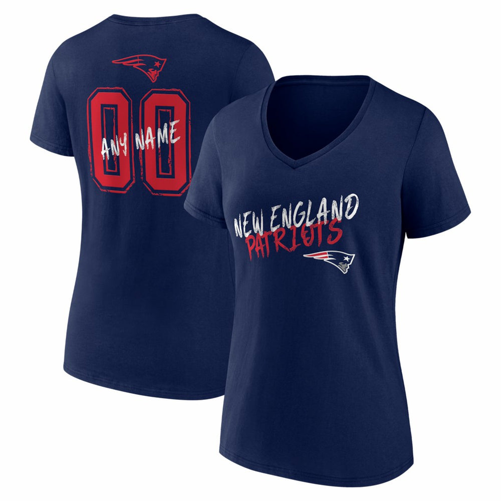 New England Patriots Women's Hustle Personalized Name & Number V-Neck T-Shirt - Navy - NFL