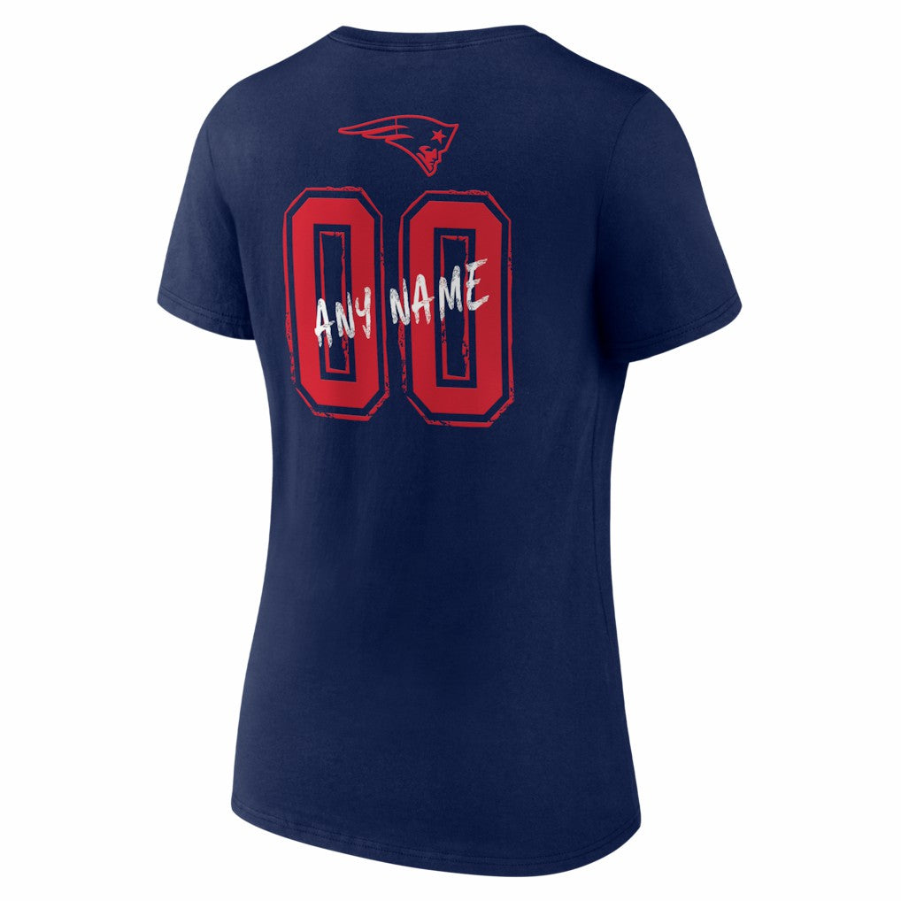 New England Patriots Women's Hustle Personalized Name & Number V-Neck T-Shirt - Navy - NFL