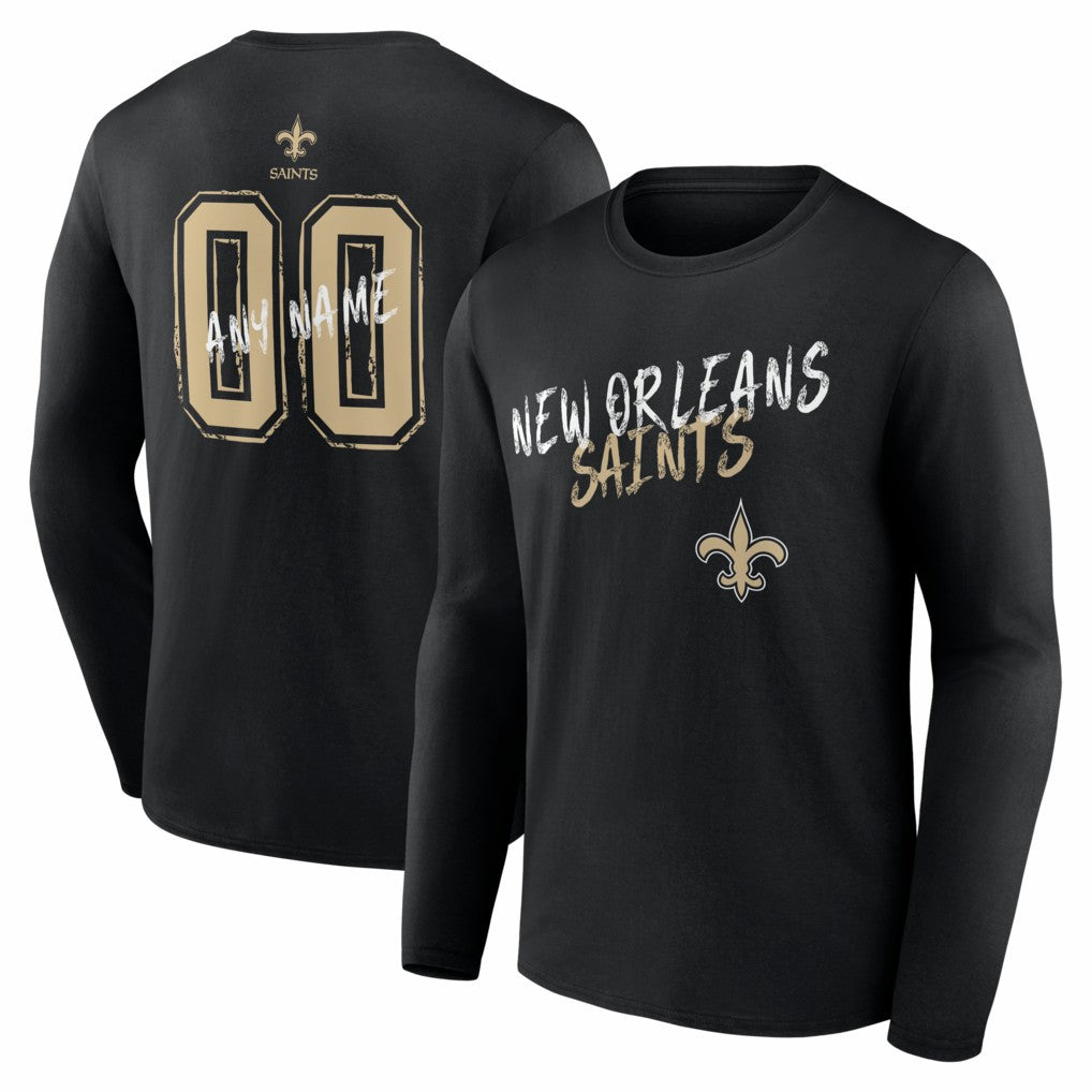 New Orleans Saints Hustle Personalized Name & Number Long Sleeve T-Shirt - Black - NFL