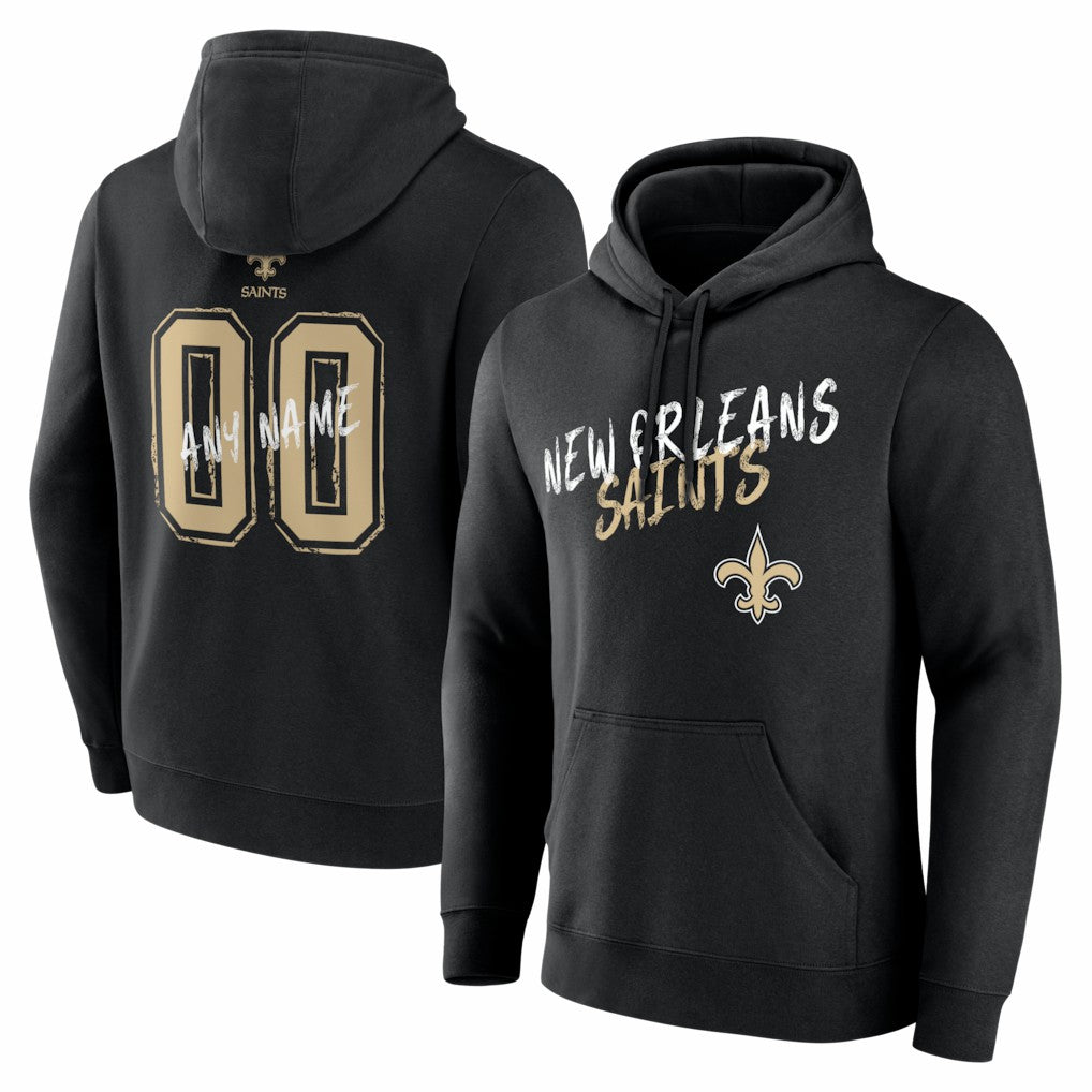 New Orleans Saints Hustle Personalized Name & Number Hoodie - Black - NFL
