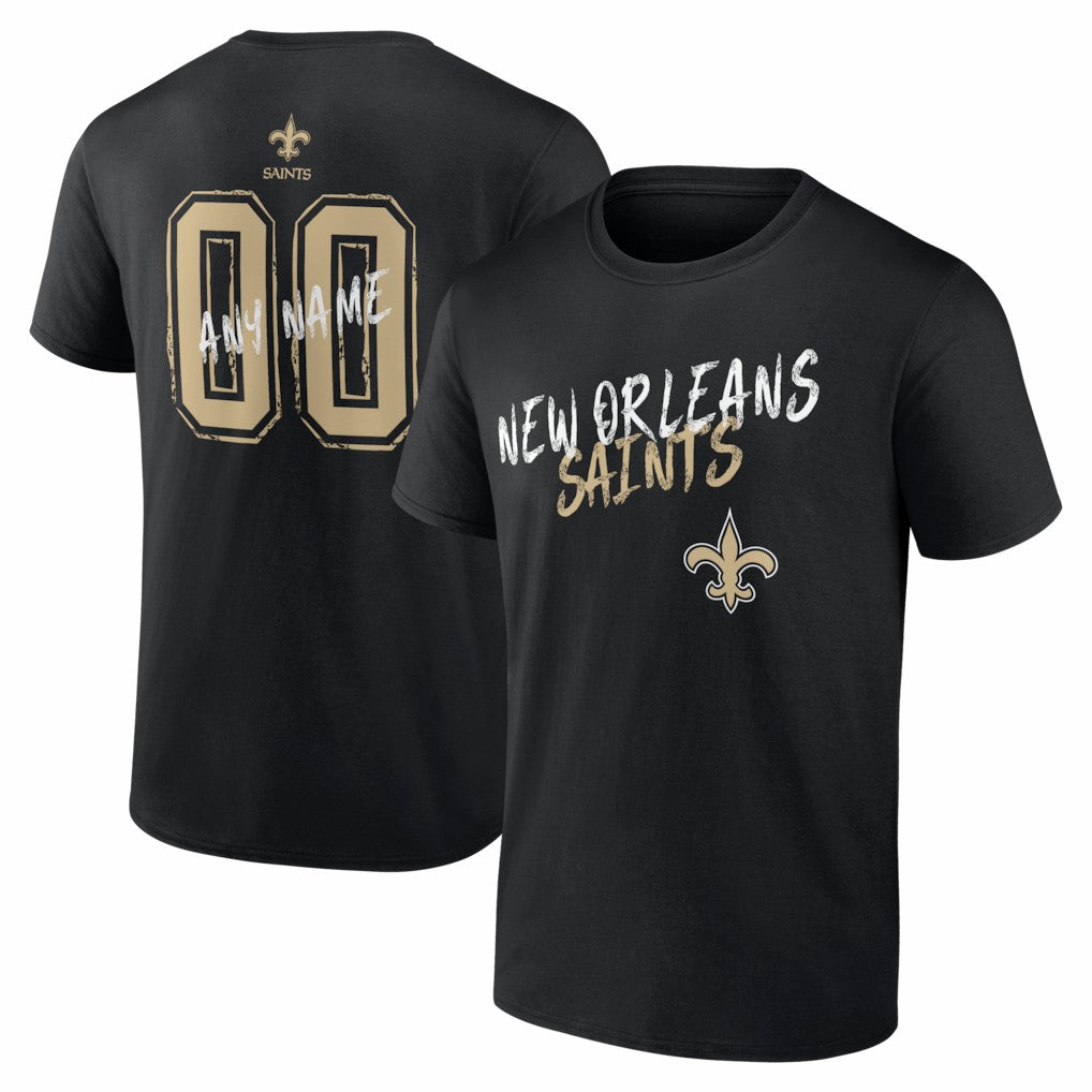 New Orleans Saints Hustle Personalized Name & Number T-Shirt - Black - NFL