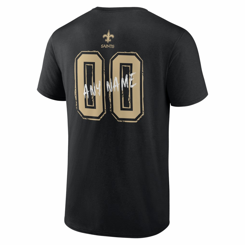 New Orleans Saints Hustle Personalized Name & Number T-Shirt - Black - NFL