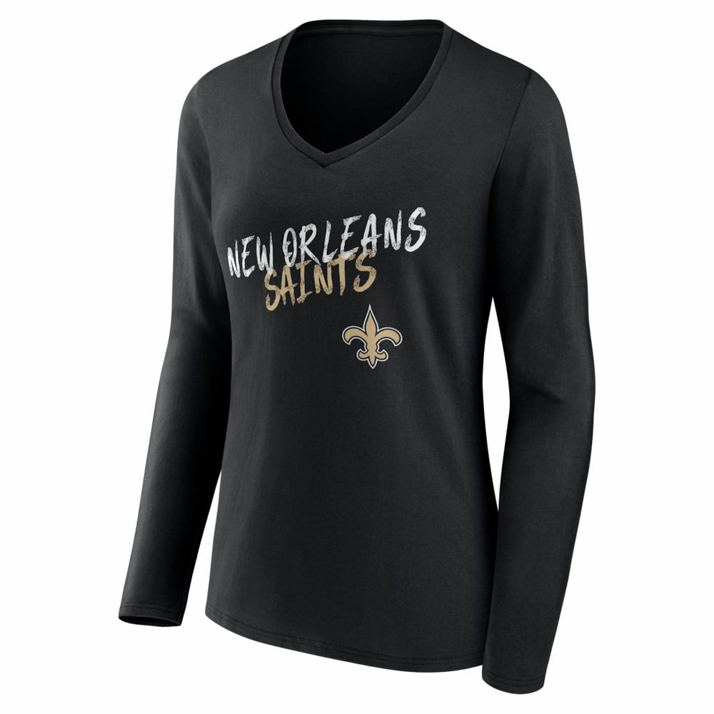 New Orleans Saints Women's Hustle Personalized Name & Number Long Sleeve V-Neck T-Shirt - Black - NFL