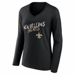 New Orleans Saints Women's Hustle Personalized Name & Number Long Sleeve V-Neck T-Shirt - Black - NFL